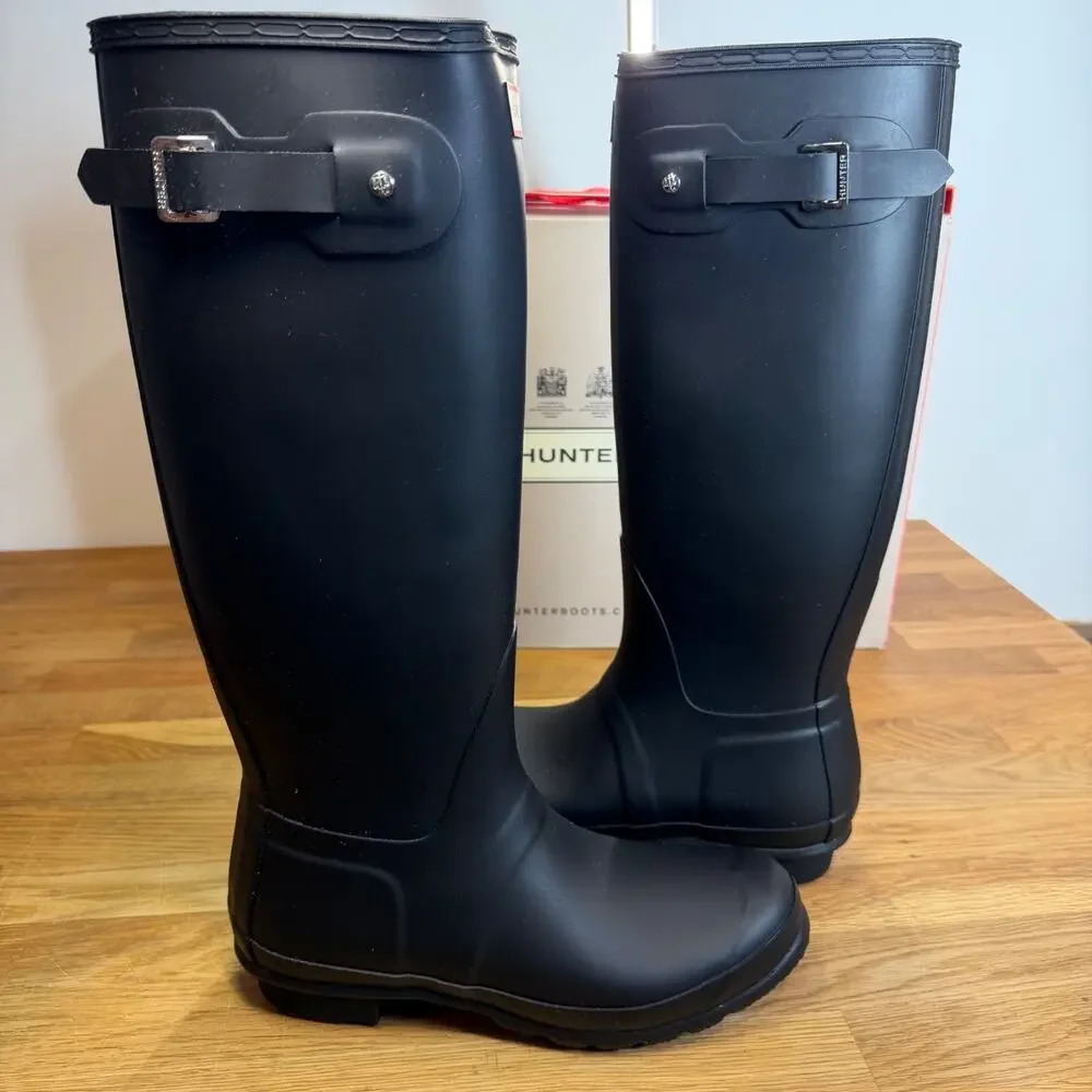 HUNTER Classic Original Tall Rain Boots Women's 10 Matte Black Buckle - Picture 8 of 11
